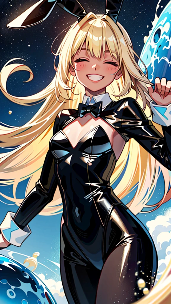 1 Female\(cute, cute,(Little),alone,18-year-old,Skin color is white,(Big smile:1.3),Half-closed eyes,Open your mouth,Hair is floating,Hair Color: Blonde,Long Hair,Eye color is cosmic,chest,Black bunny suit,Black leotard,Black rabbit ears,Bunny&#39;s Tail,Wrist cuff,Detachable collar,Black ribbon tie,Fishnet tights,Black High Heels,Rabbit Pose,Raise the hand,(whole body:0.6),Caramel Dance\), break ,background\(Simple,internal,colorful,cute room,Girlish,heart\), break ,quality\(8K,非常に精細なCGユニットのwallpaper, masterpiece,High resolution,top-quality,top-quality real texture skin,Surreal,Increase the resolution,RAW Photos,最高quality,Very detailed,wallpaper,Cinema Lighting,Ray-tracing,Golden Ratio\),(close:0.6),Better Hands,5 fingers on each hand,[Browsing Caution:1.5]