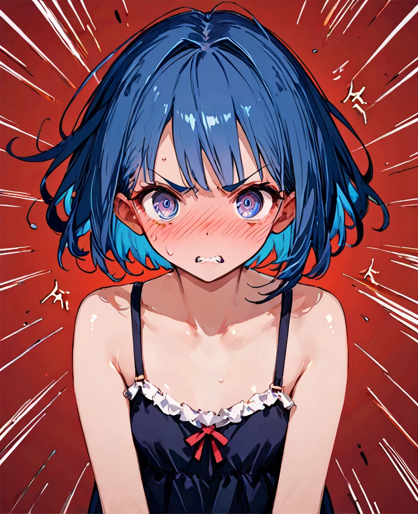 score_9, score_8_up,score_7_up,flat color, (A girl attacking the viewer),embarrassed,angry,BREAK.
(16 yo,detailed face,angry,(darkblue hair,wavy-short hair),parallel eyebrows,small breasts),camisole,shiny skin,