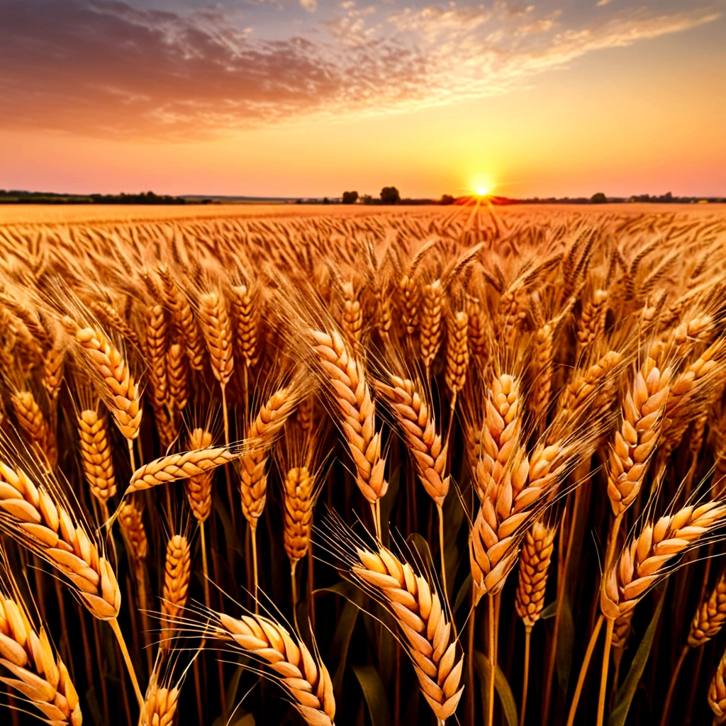 Kilo，Golden wheat field at sunset in autumn，Wheat field horizon and sky in pastel gold tones，Image in 2560X1440 pixel format