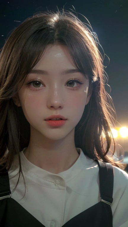 (((Masterpiece: 1.5, Best Quality, High Resolution: 1.3, Super Resolution, Super Detail, Super Detail: 1.3, Rich Background: 1.2))), 1 Girl, Solo, Green Eyes, Long Pink Hair with Blue Ribbon, Blunt Bangs, Cute Hairpin, , White Serafon, Red Sailor Collar, Short Sleeves, Blue Pleated Skirt, (Outdoor), ((Downtown), (Crowd), ((Japanese Vibe: 1.3)), Landscape, ((Night)), Darkness, (Low Light: 1.1), Moon, (Moonlight: 1.2), ((Dynamic Light: 1.4)), ((Head Close-up))))))