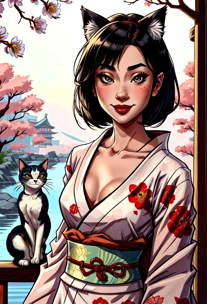 Japanese.girl.Iris.Young Girl.kimono.Single.Bob.smile.cute.Cat ear