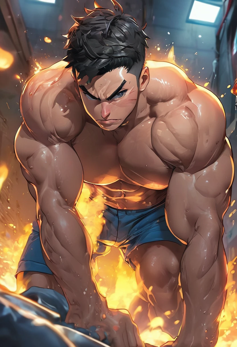 (High school boys:1.1)、muscular chest、Muscular arms、Correct Anatomy、(I sigh tiredly)、Steamy breath、(sweating+Sweat dripping down)、(Clog breath)、(Dramatic lighting)、Browsing Caution、Huge testicles and a super thick, short uncut dick、(Squat)、Expand the nostrils、Dirty pervert、Excited、Estrus、Ahegao、Oho face、Full Color