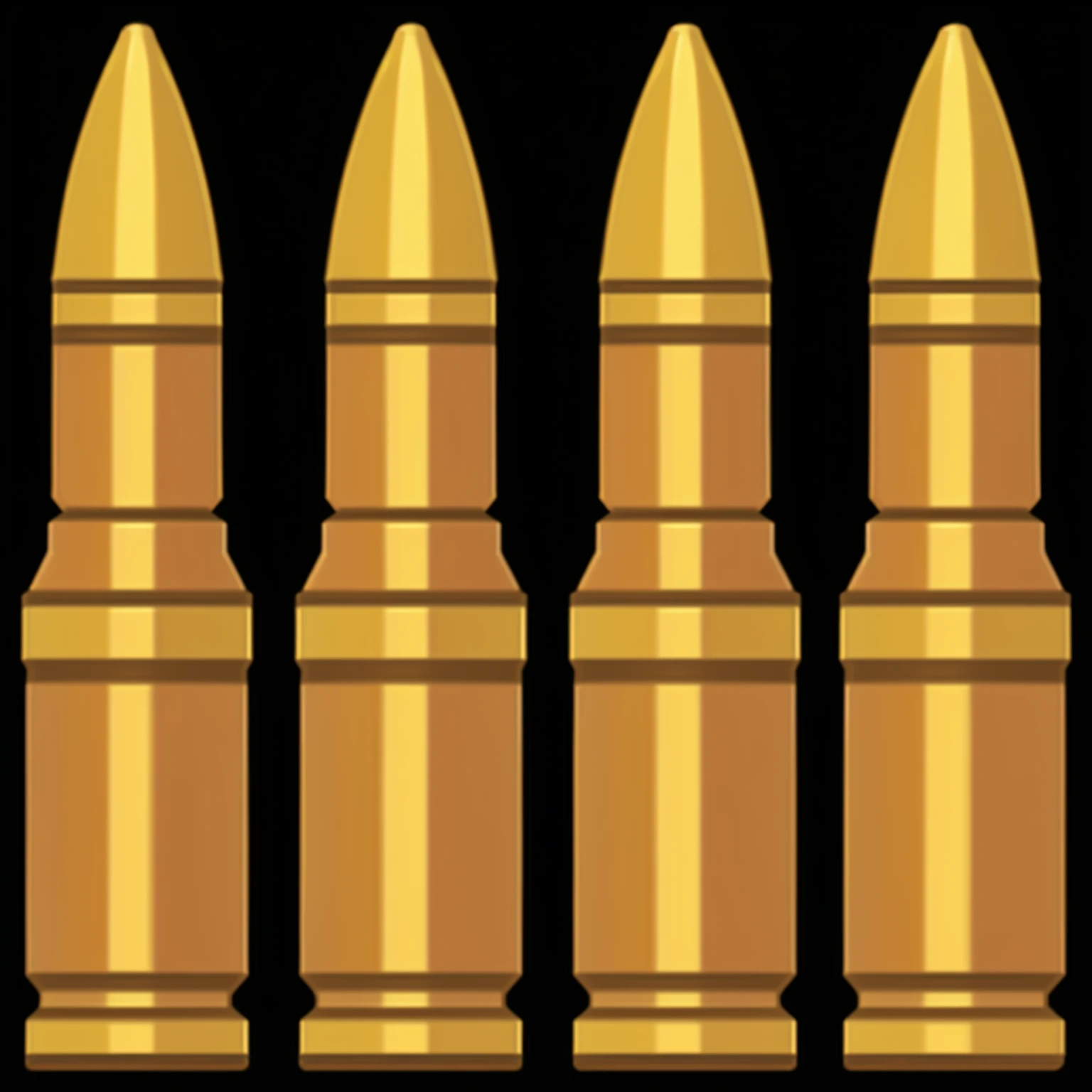 A set of five bullet casings,A golden bullet,American cartoon style,8K,Realistic texture,Extremely detailed wasteland style,Game Icon.Caseless ammunition, Game Icon资产, militaristic