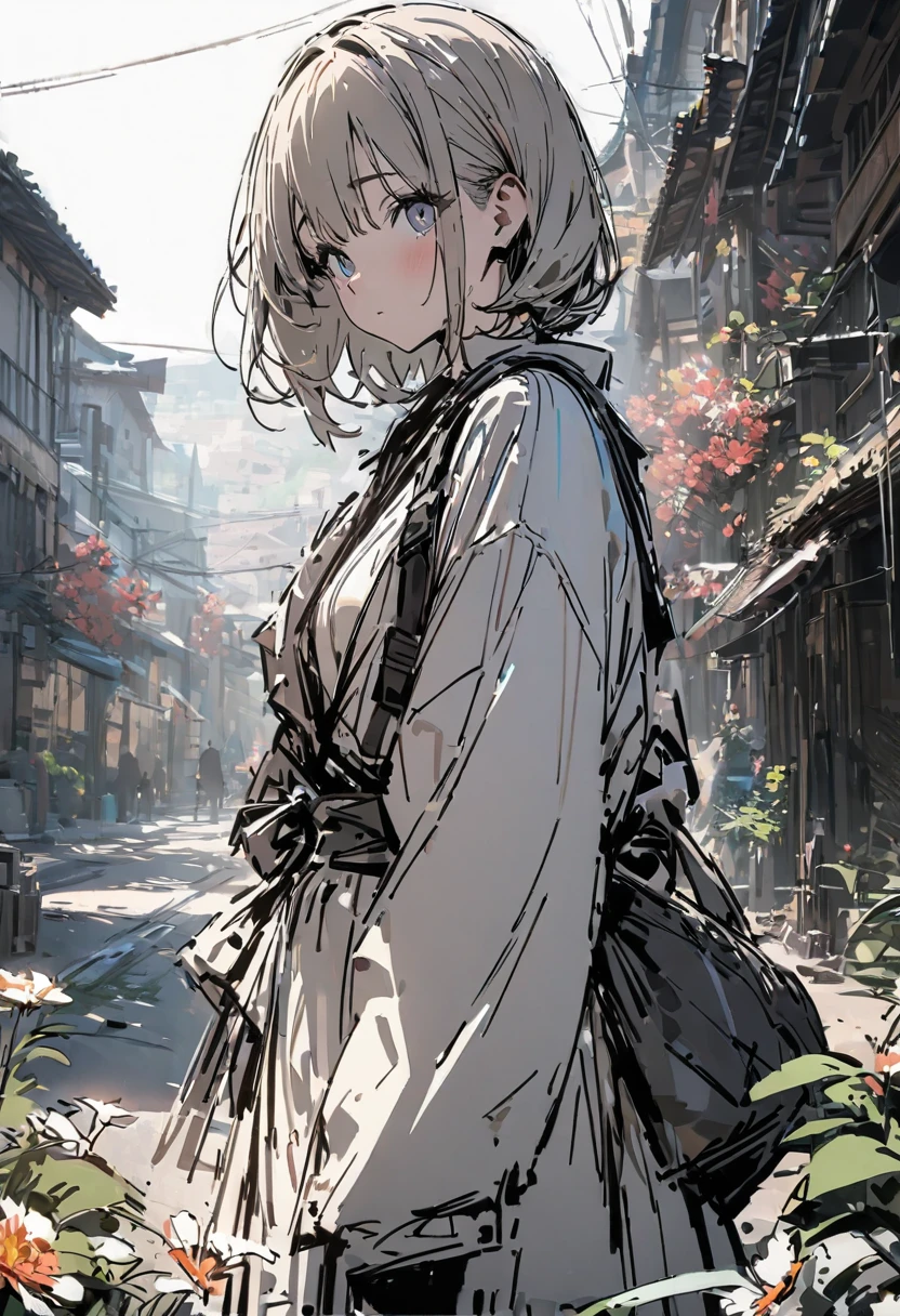 masterpiece,highest quality,ultra-detailed,high-definition background,8K,hi-res,high quality,BREAK,flower,girl, japanese manga style, sketch, 