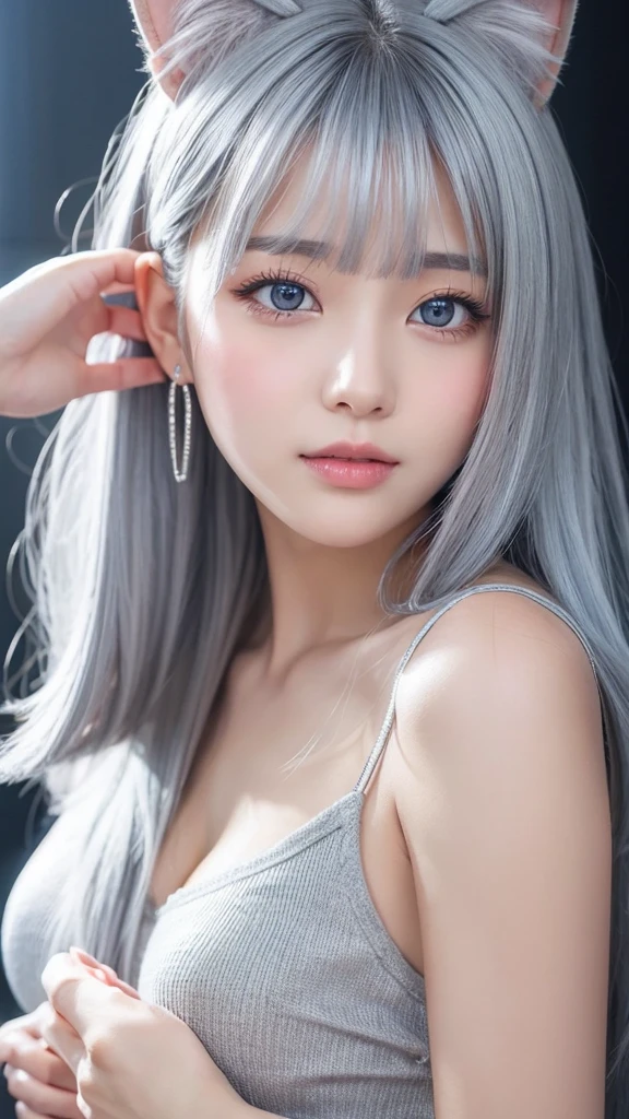 beautiful girl、Cat ear、Silver Hair
