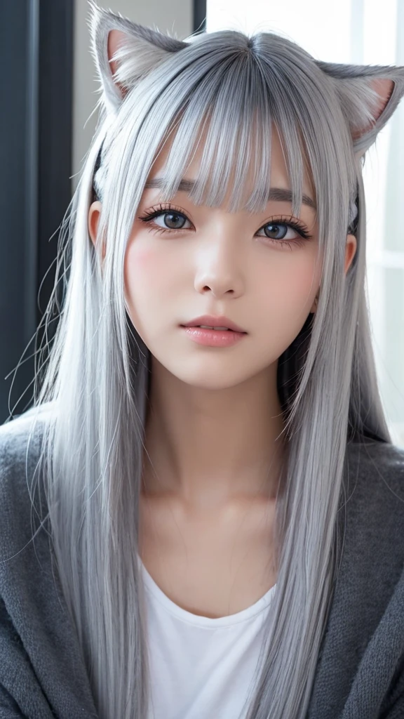 beautiful girl、Cat ear、Silver Hair
