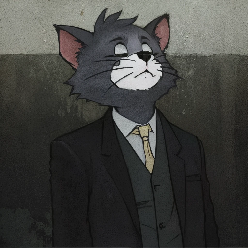 There is a cartoon cat wearing a suit and tie, an Anthropomorphic gangster mouse, an Anthropomorphic Cat, Anthropomorphic gangster mouse, Raccoon in formal clothes, Animation stills, Warrior cat gray fur, Josh Slytherin Art, Anthropomorphic Cat, legoshi from beastars, Anthropomorphic Cat 汤姆猫