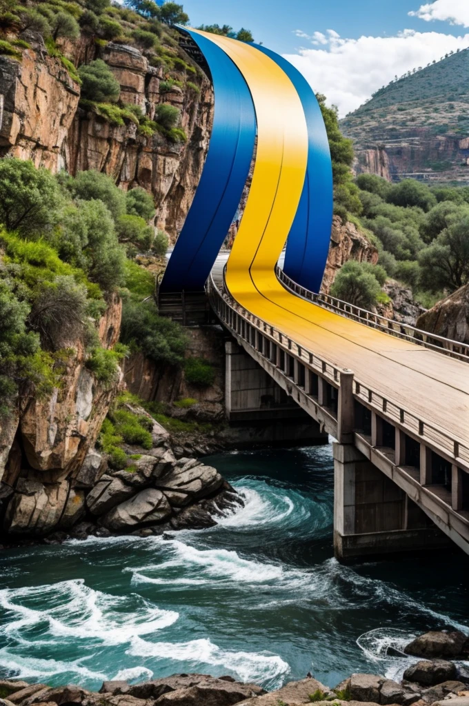 A bridge drawn with colored ribbons 