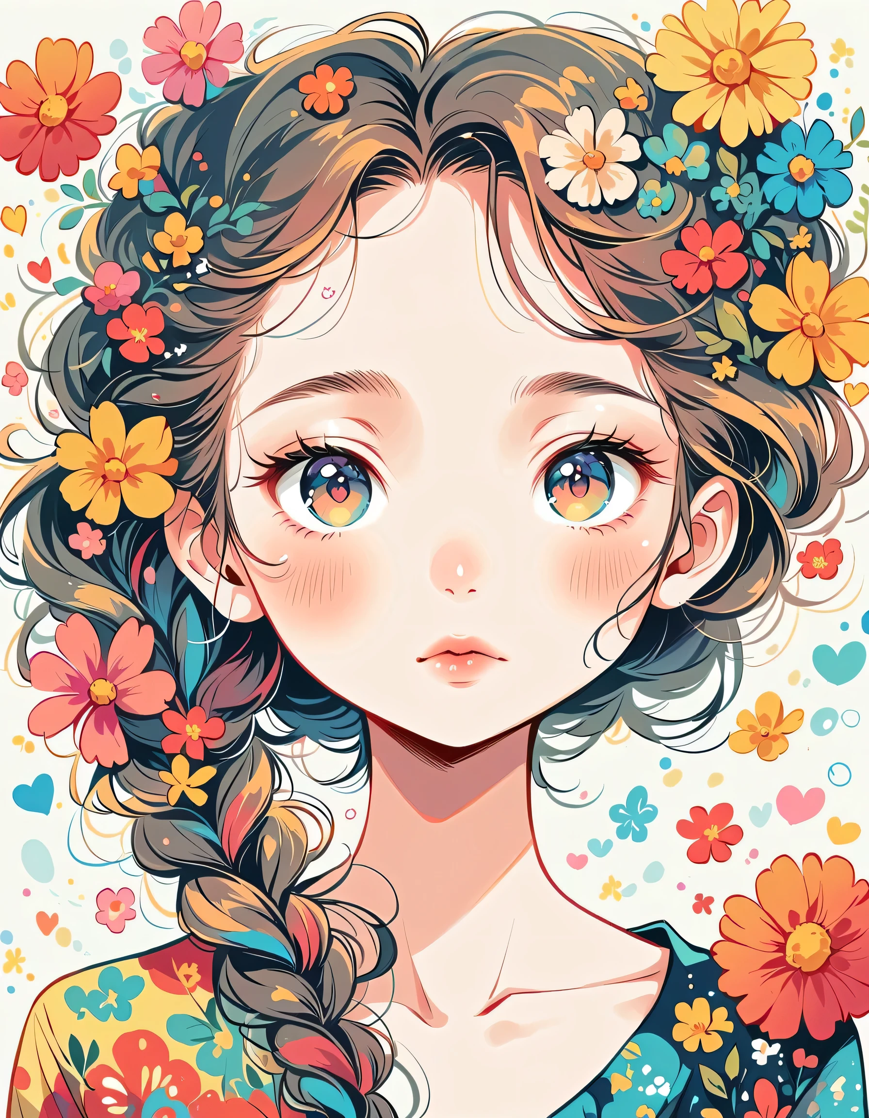 Black Star Red and White style, Simple Line Initialism,Abstract art,Urban Background, colorful hearts ,colorful flowers, (((The most beautiful girl of all time))), playing with Cute and colorful amoeba