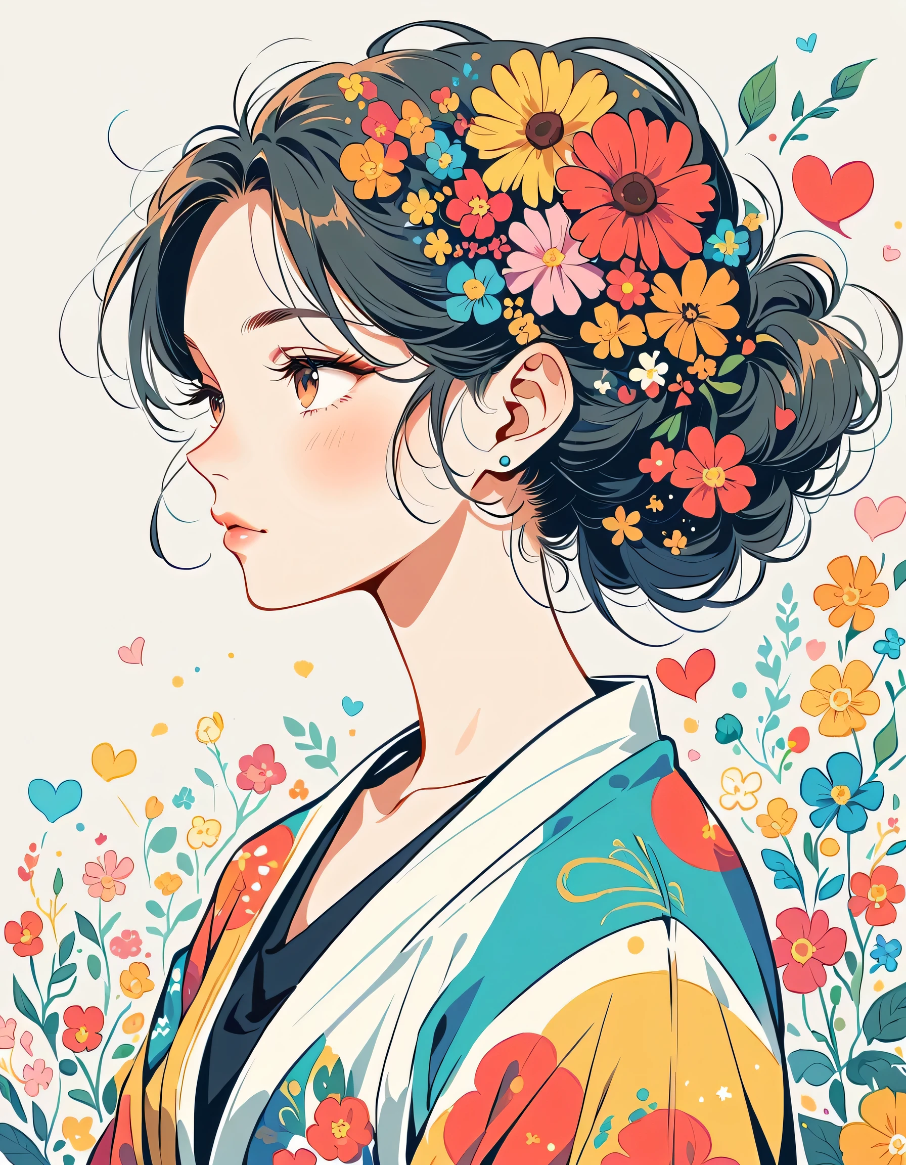 Black Star Red and White style, Simple Line Initialism,Abstract art,Urban Background, colorful hearts ,colorful flowers, (((The most beautiful girl of all time))), playing with Cute and colorful amoeba