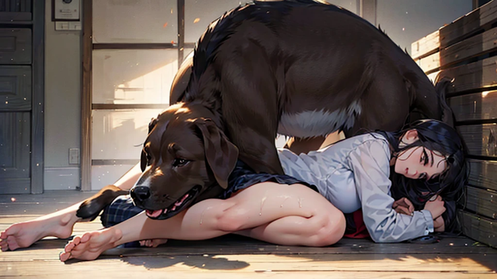 ((Girl has sex with big dog))、tears、Sweat、Melted face,full body
