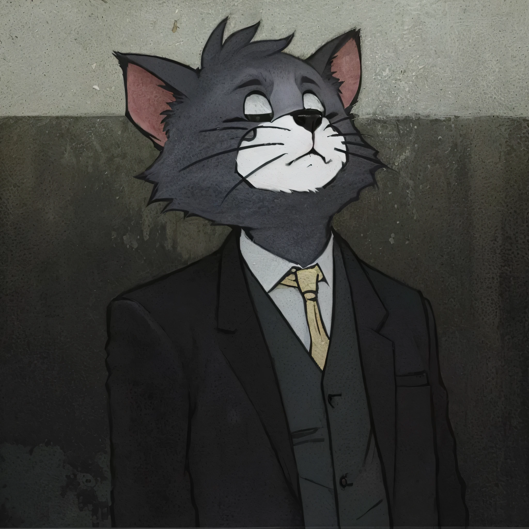 There is a cartoon cat wearing a suit and tie, an Anthropomorphic gangster mouse, an Anthropomorphic Cat, Anthropomorphic gangster mouse, Raccoon in formal clothes, Animation stills, Warrior cat gray fur, Josh Slytherin Art, Anthropomorphic Cat, legoshi from beastars, Anthropomorphic Cat Talking Tom
