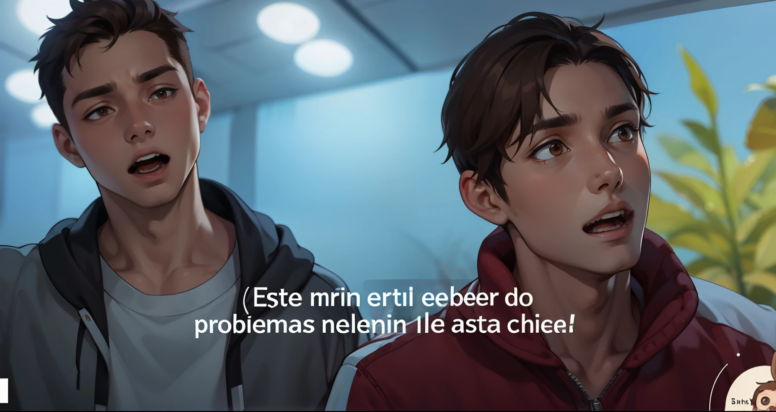 He is talking, he opens his mouth and shouts a little, brown hair, brown eyes, he is bullying someone.