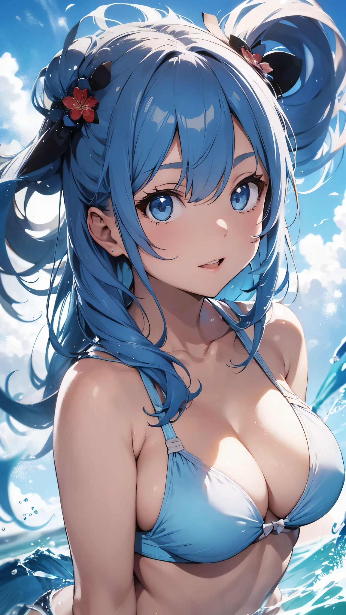 A girl with light blue hair drawn in high resolution Japanese anime style、whole body、Women in white bikinis taking photos on a deserted beach, model bikini, , Young and cute gravure idol, Posing together in bras, Russian and Japanese mix, sakimichan, Asian woman, Wear a swimsuit, that'that'that'that'that'that'that'that'that'that'that'that'that'that'that'that'that'that'that'that'that'It's hot with the shining sun, Japanese Model, Cute Core, sakimichan hdri, Young Gravure Idol, Chubby