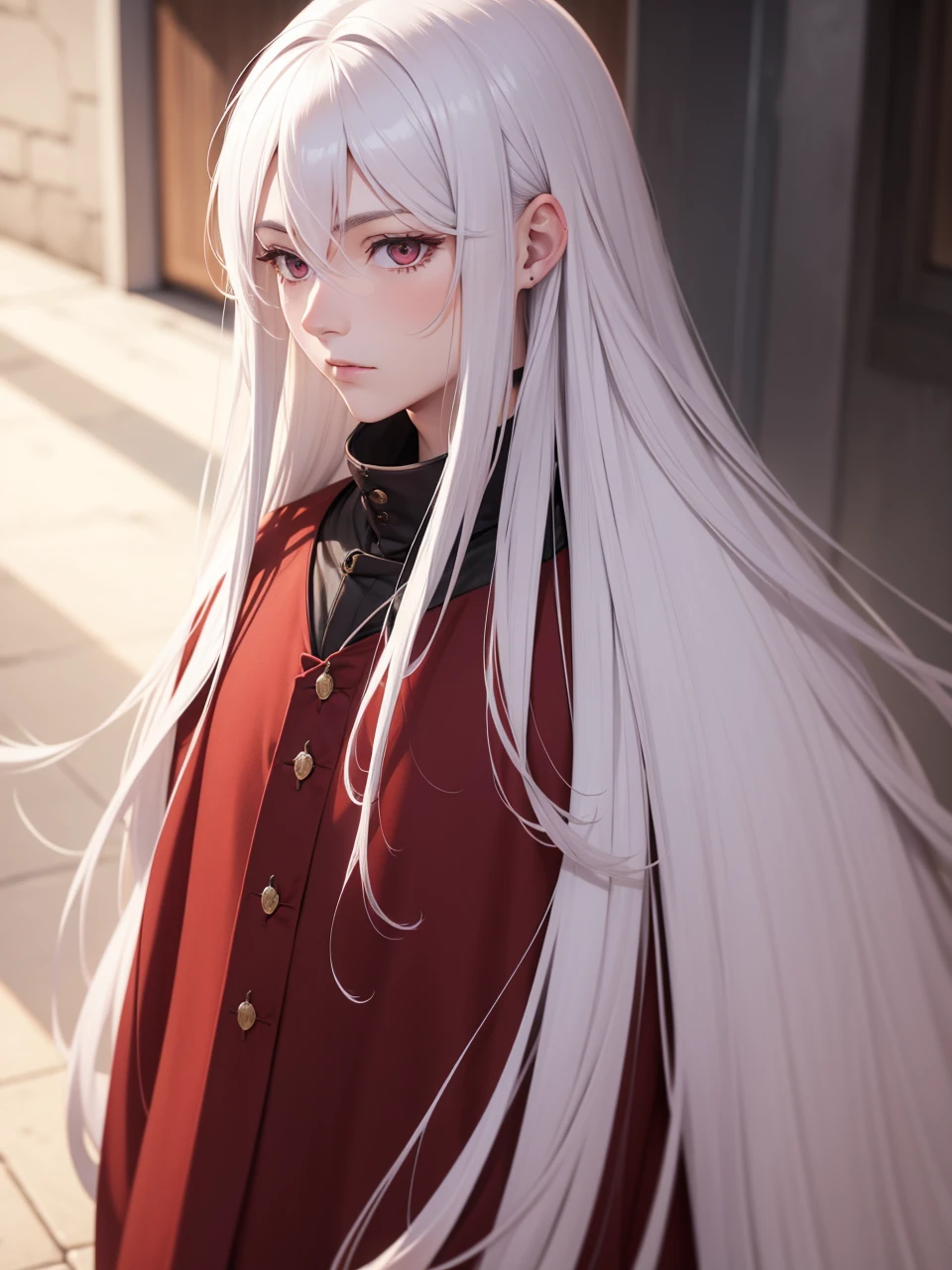 A man with long white hair with red tips