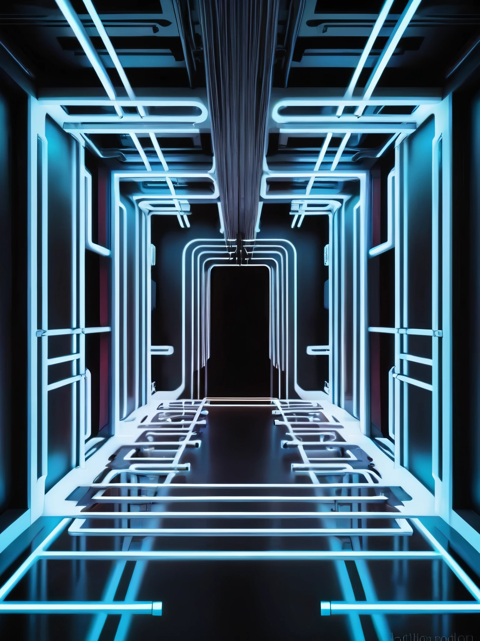 pared, Futuristic background image with hell theme., cables hell neon, symmetrical image, hell, White wall, negro, Blue, techno music production studio