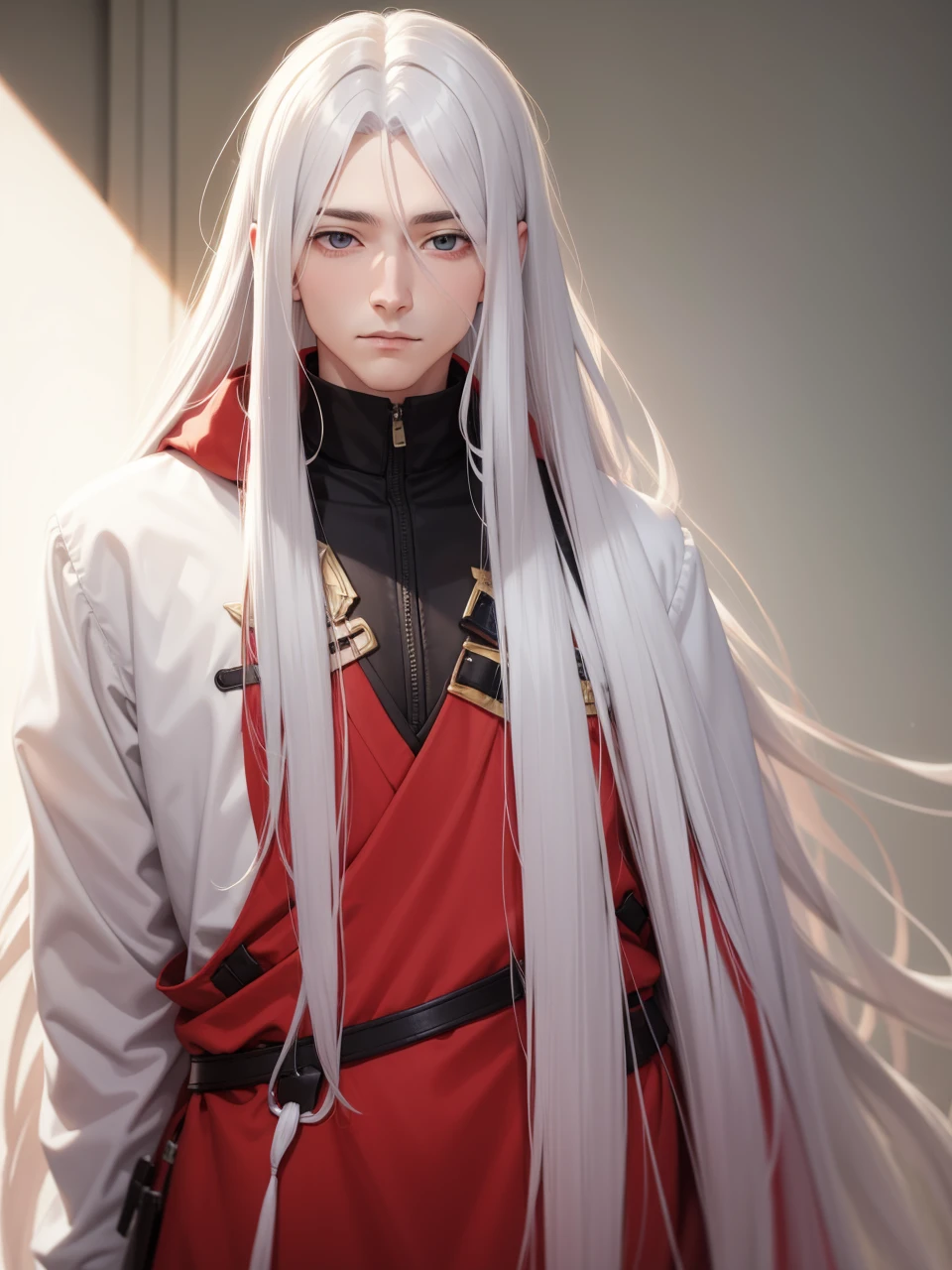 A man with long white hair with red tips