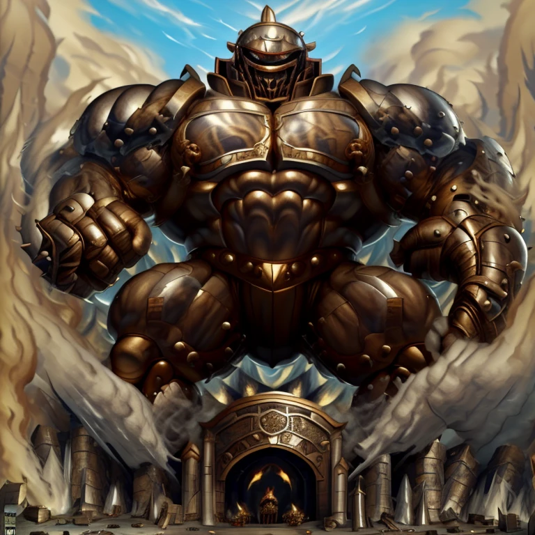 SOLO (masterpiece. official art. 8k. best quality. detailed full body. full body.)
(situation 1 : dominating Armored Flazzard. Armored Flazzard is over 1000 meters long. focus GIANT mechanical Muscular Armored Flazzard is trampling the city. Looking down. macro. stomp. Low-angle perspective. emphasizing the immense size.)
(situation 2 :smoke and flames rising from the destruction in the city)
(Additional details 1: real texture material. whole body shines like metal. emphasizes the muscles. suit fully made of metal.).
(Additional details 2: Detailed head. Detailed Body. Detailed abs. gigantic muscles. HYPER MUSCLES. Gigachad Muscular. big muscle. pecs. triceps. traps. unusually developed muscular body. body full of huge muscles. showing off muscles. pectorales enormes. Exaggeratedly huge muscles. huge muscles. long legs.).