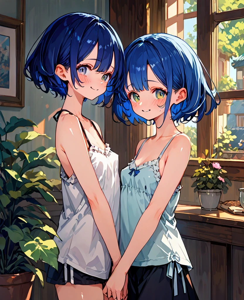 (topless), tsumugi kokage, short hair, hair ornament, tube top, skirt removed