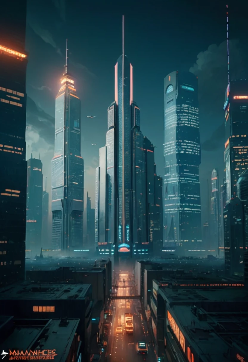 a futuristic decopunk city with towering skyscrapers, floating platforms, glowing neon lights, advanced technology, a vibrant color palette, highly detailed, digital painting, by greg manchess and makoto shinkai, cinematic lighting, dramatic composition, intricate architecture, hazy atmosphere, small flying vehicles, neon signs, reflective surfaces, glowing energy fields, hints of nature integrated, sense of scale and grandeur, intricate details, clean lines, retro-futuristic style, artstation trending