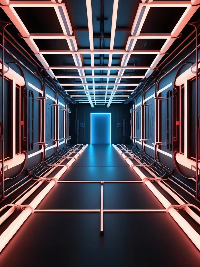 pared, Futuristic background image with hell theme, cables hell neon, symmetrical image, hell, White wall, negro, Blue, futuristic techno stage