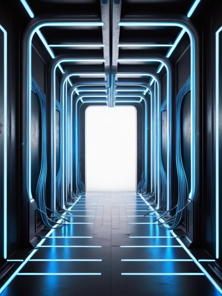 pared, Futuristic background image with hell theme, cables hell neon, symmetrical image, hell, White wall, negro, Blue, futuristic techno stage