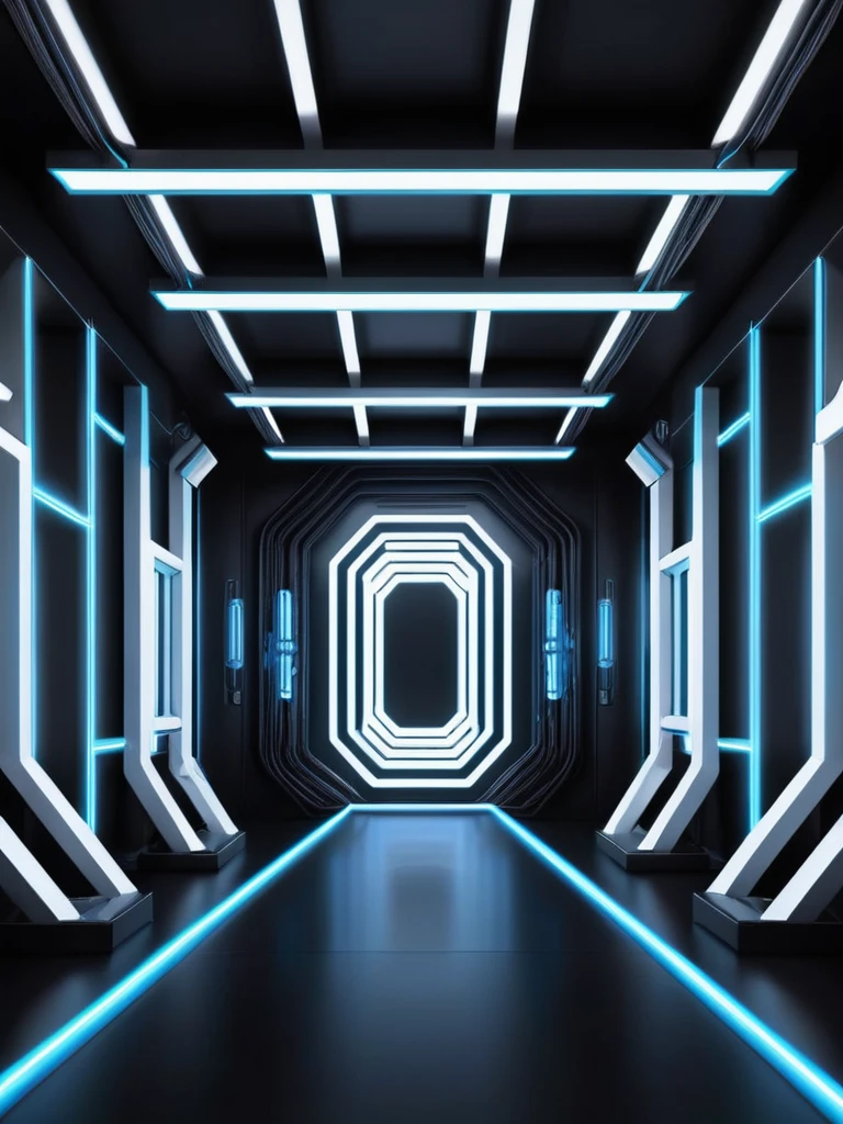 pared, Futuristic background image with hell theme, cables hell neon, symmetrical image, hell, White wall, negro, Blue, futuristic techno stage