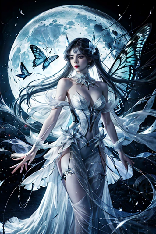 Moon, butterfly and feather。No people。Hollow。