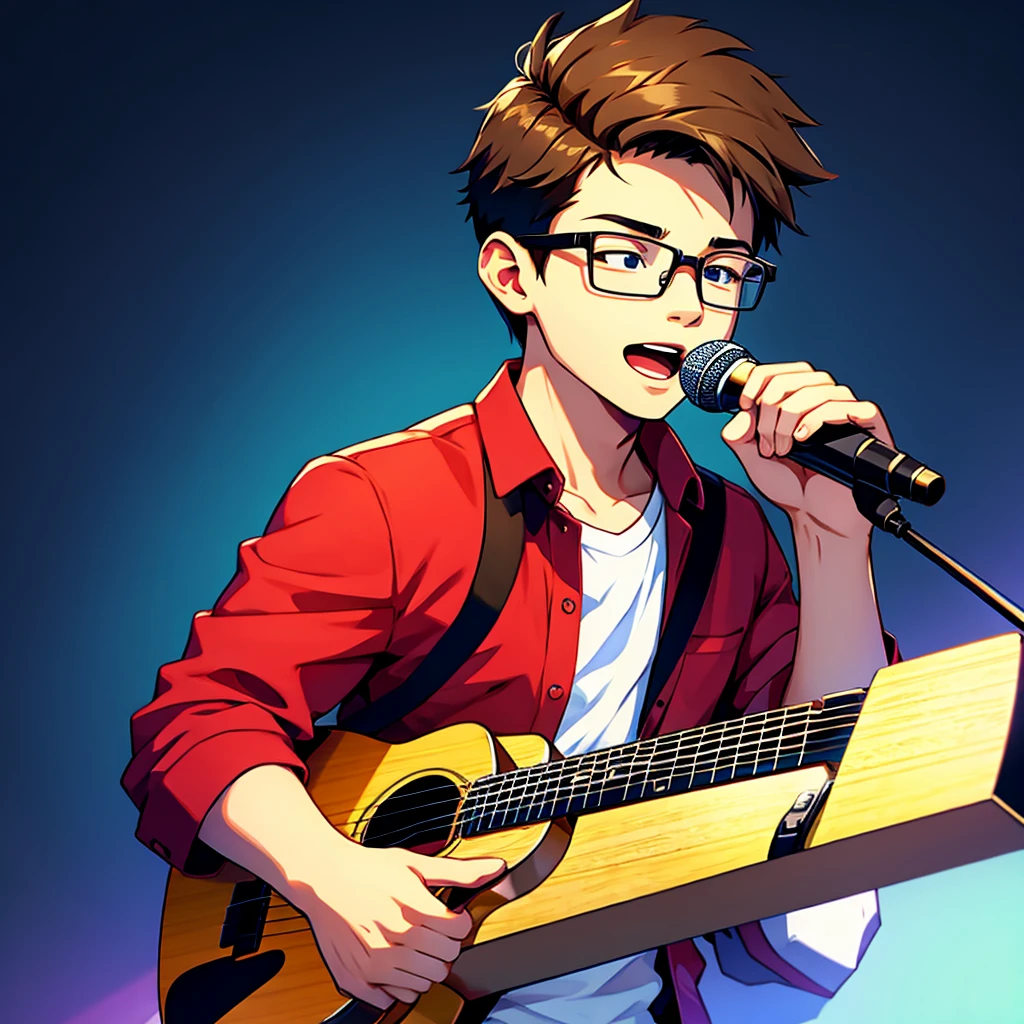Generate an illustration of a young man wearing glasses A young man wearing glasses is singing