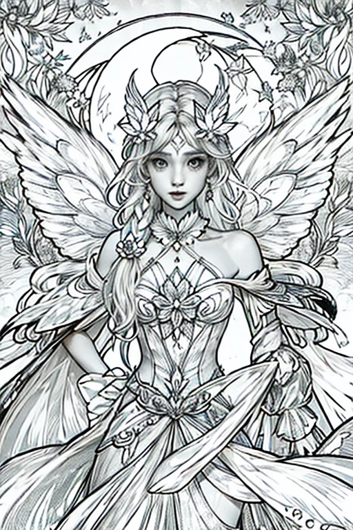Only the moon, butterflies and wings。Coloring book