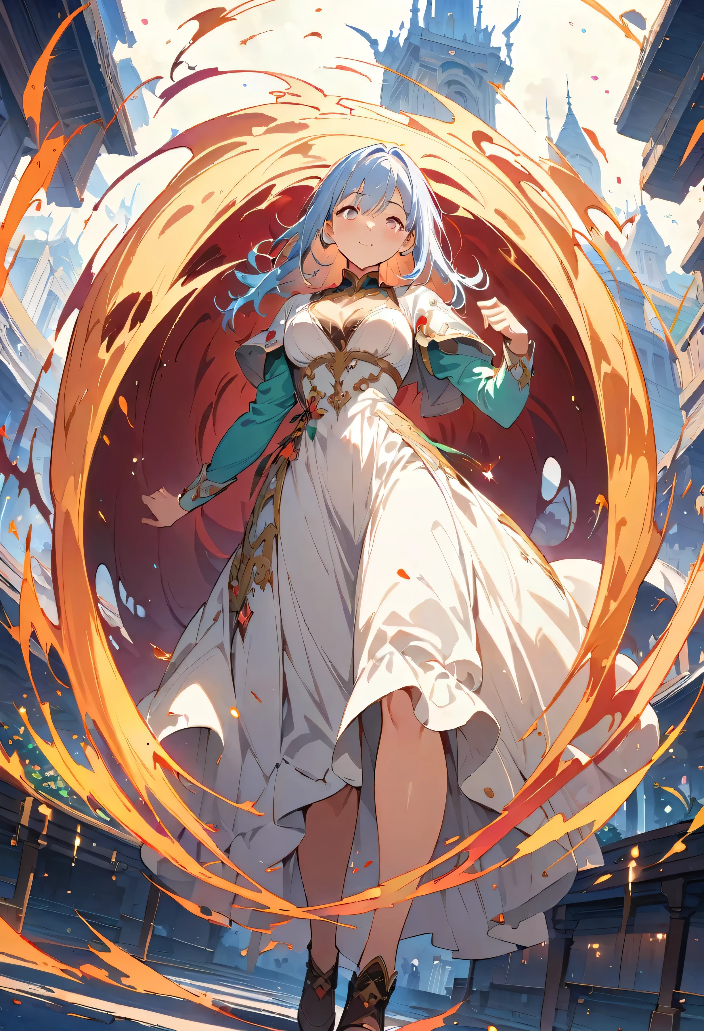 (masterpiece, Highest quality, Official Art:1.2), Perfect Anatomy, Looking at the audience, One Girl, alone, White Background, Ultra-fine illustrations, Very detailed, Dynamic Angle, Beautiful details, 8K, Anime Style, (Shining Eyes, More beautiful face), break,Dynamic Angle, Full Body Shot, break smiling amidst the カラフル scenes
