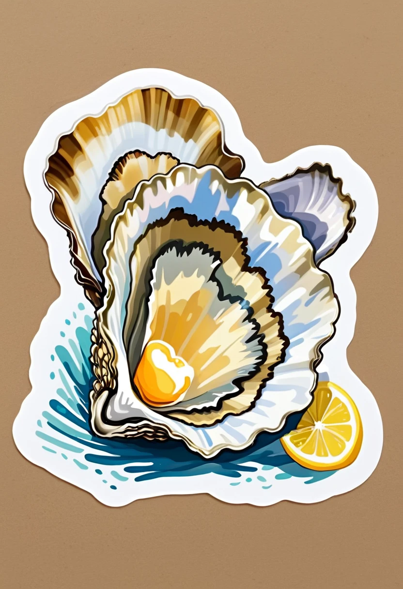 A sticker, an oyster , fond simple