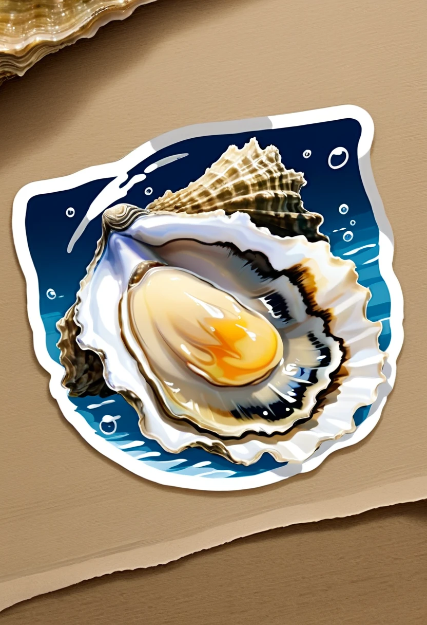 A sticker, an oyster , fond simple