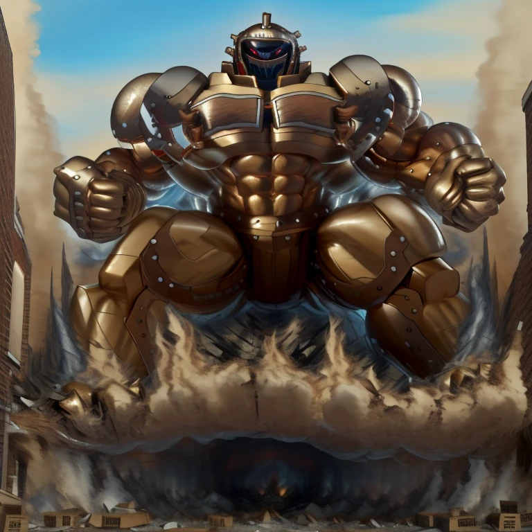 SOLO (masterpiece. official art. 8k. best quality. detailed full body. full body.)

(situation 1 : dominating Armored Flazzard. Armored Flazzard is over 1000 meters long. focus GIANT mechanical Muscular Armored Flazzard is trampling the city. Looking down. macro. stomp. Low-angle perspective. emphasizing the immense size.)

(situation 2 :smoke and flames rising from the destruction in the city)

(Additional details 1: real texture material. whole body shines like metal. emphasizes the muscles. suit fully made of metal.).

(Additional details 2: Detailed head. Detailed Body. Detailed abs. gigantic muscles. HYPER MUSCLES. Gigachad Muscular. big muscle. pecs. triceps. traps. unusually developed muscular body. body full of huge muscles. showing off muscles. pectorales enormes. Exaggeratedly huge muscles. huge muscles. long legs.).
