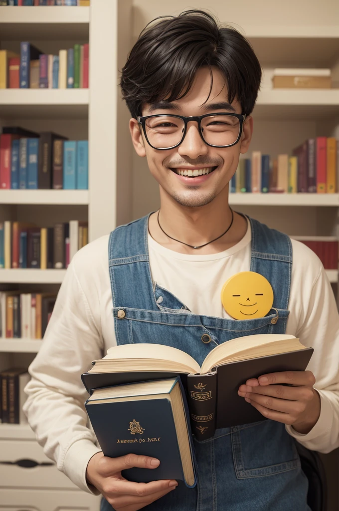 One of the elements of Funnily 2 smiled happily with his books of joy