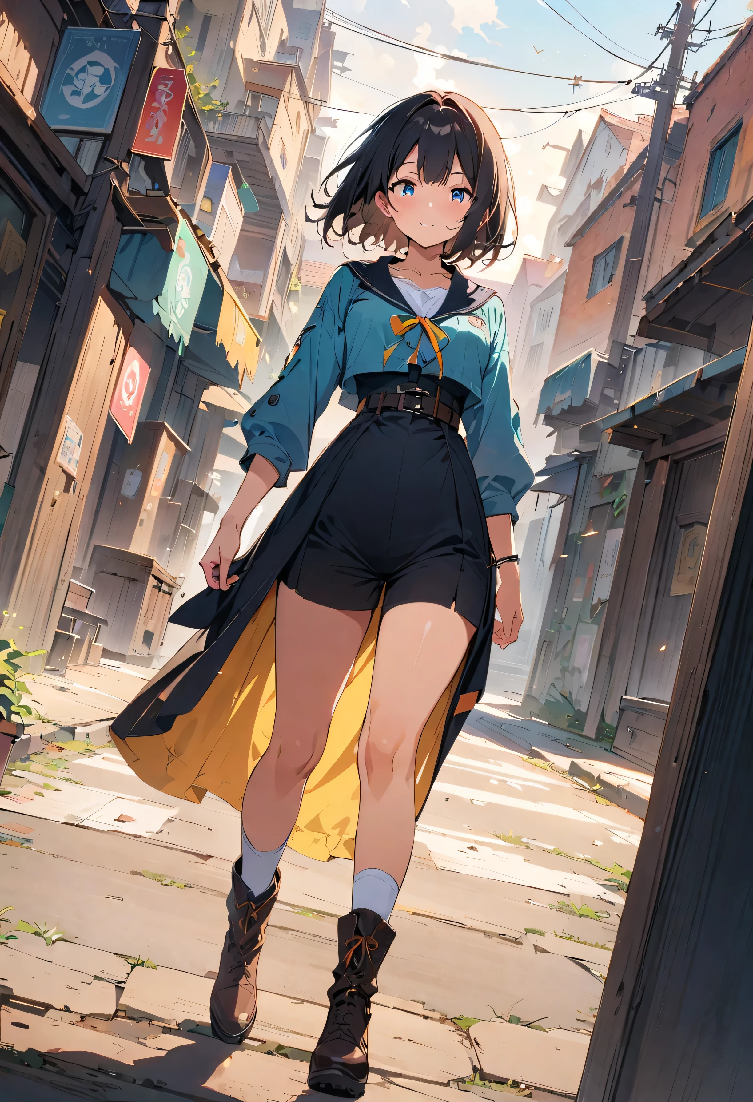 (masterpiece, Highest quality, Official Art:1.2), Perfect Anatomy, Looking at the audience, One Girl, alone, White Background,  Ultra-fine illustrations, Very detailed, Dynamic Angle, Beautiful details, 8K, Anime Style, (Shining Eyes, More beautiful face), break,Dynamic Angle, Full Body Shot, break smiling amidst the カラフル scenes