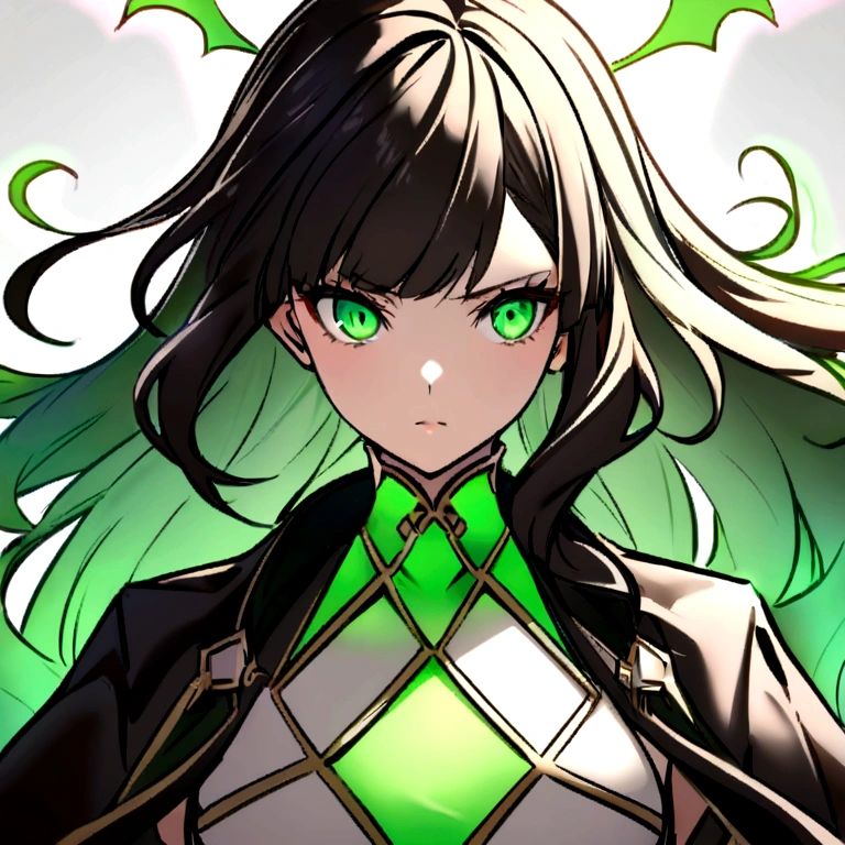 Serena is a young woman with long, dark hair that cascades over her shoulders.. His eyes are a deep green, that seem to glow with intensity when she is concentrated. She has a striking presence, alta e esbelta, with a confident posture that reflects your determination.