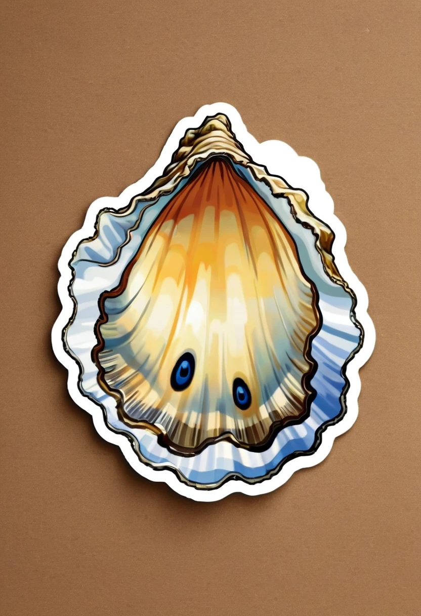 A sticker, an oyster , fond simple