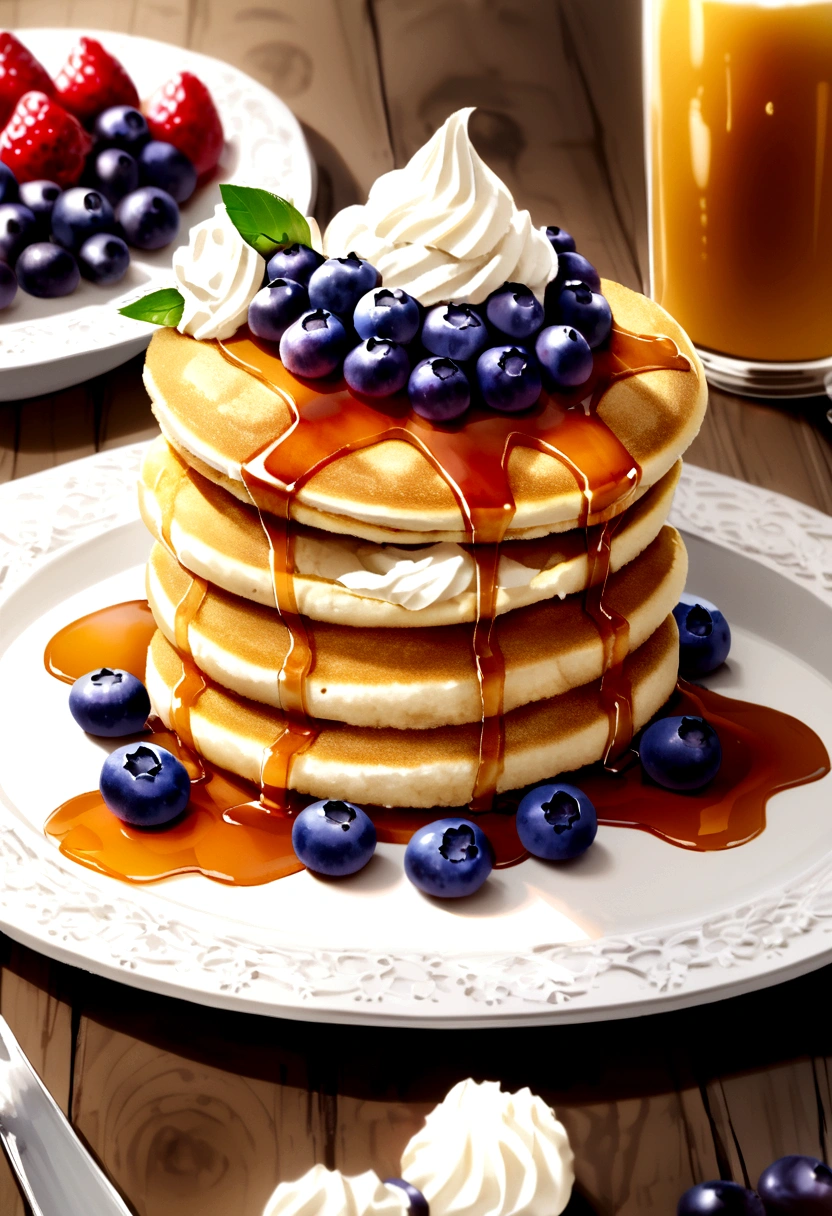Protein pancakes with whipped cream cheese and blueberries