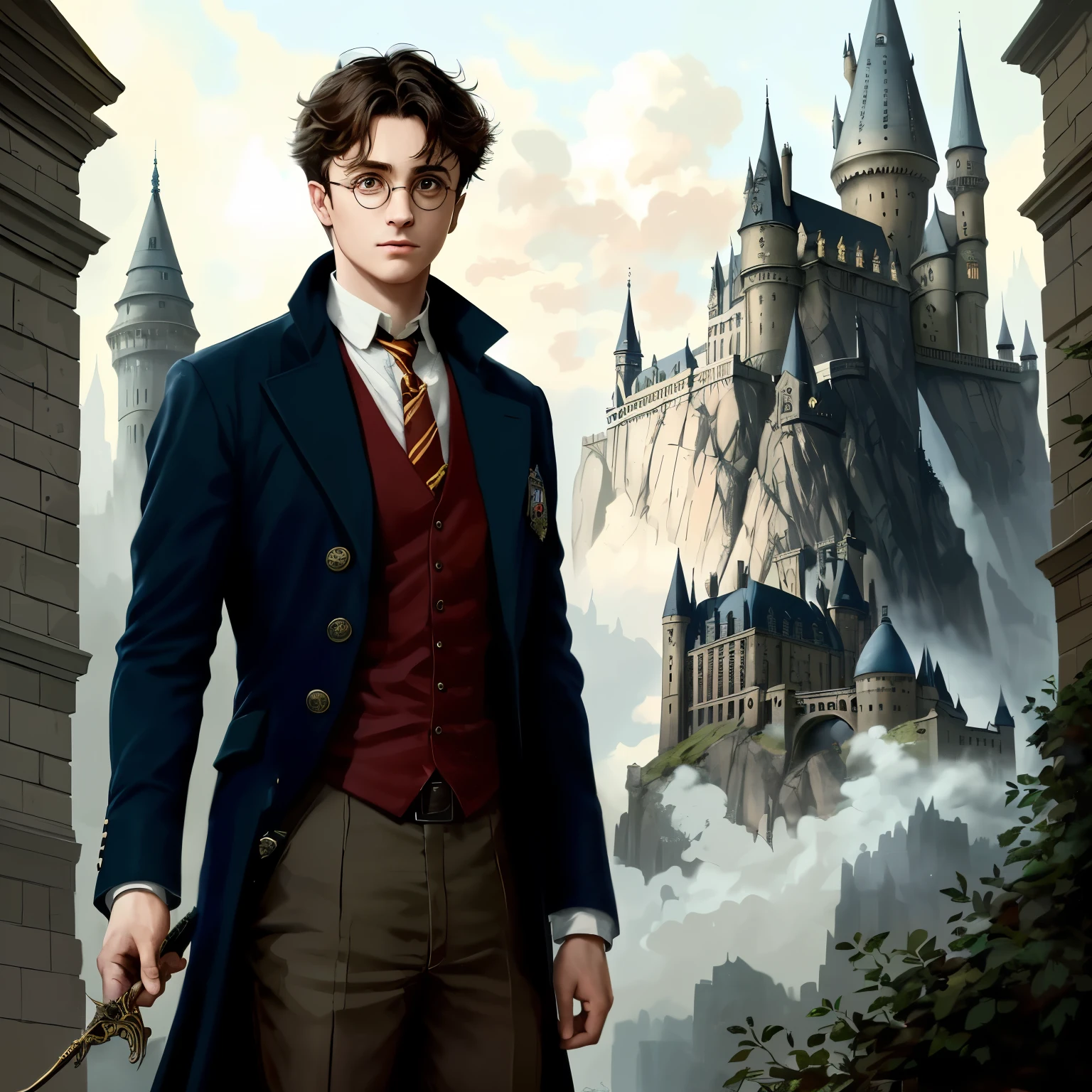 timeless style, Full body photo of Harry Potter, Features a model photography style. He became confident,hand on hips, Embody the role of a powerful wizard. The artwork is reminiscent of the Victorian era, Capture the essence of 10s portraits. Created by artist Artgerm, Greg Rutkovsky, by Magali Villeneuve, The artwork has a simulated style reminiscent of classical painting. The composition, Inspired by the MDJrny-V4 style, Capture Harry from a slightly below perspective perspective, Highlight your perfect masculine figure. With your beauty, sensuous, And the charm of a hot young man, The focus of the painting is on her delicate face and captivating eyes. The well-defined face exudes chivalrous charm. pelo artista Ed Brinkie(Ed Blinkey)Majestically painted, Atey Ghailan, by Studio Ghibli, Jeremy Mann, Greg Manchess, e Antonio Moreau, The art became popular on platforms like ArtStation and CGSociety。. The painting shows intricate details, highly detailed rendering, sharp focus, and dramatic, style photorealistic, Capture the magic and enchantment of Harry Potter in stunning artistic expressions.Harry, On the one hand, is a wizard, knows how to create magic potions, fly on broomsticks and can even become invisible. For another, he's a normal boy. a little shy, partner, have fears, expectations and sometimes gets angry. And they have concerns similar to those of ordinary children, like a grade on a difficult test.