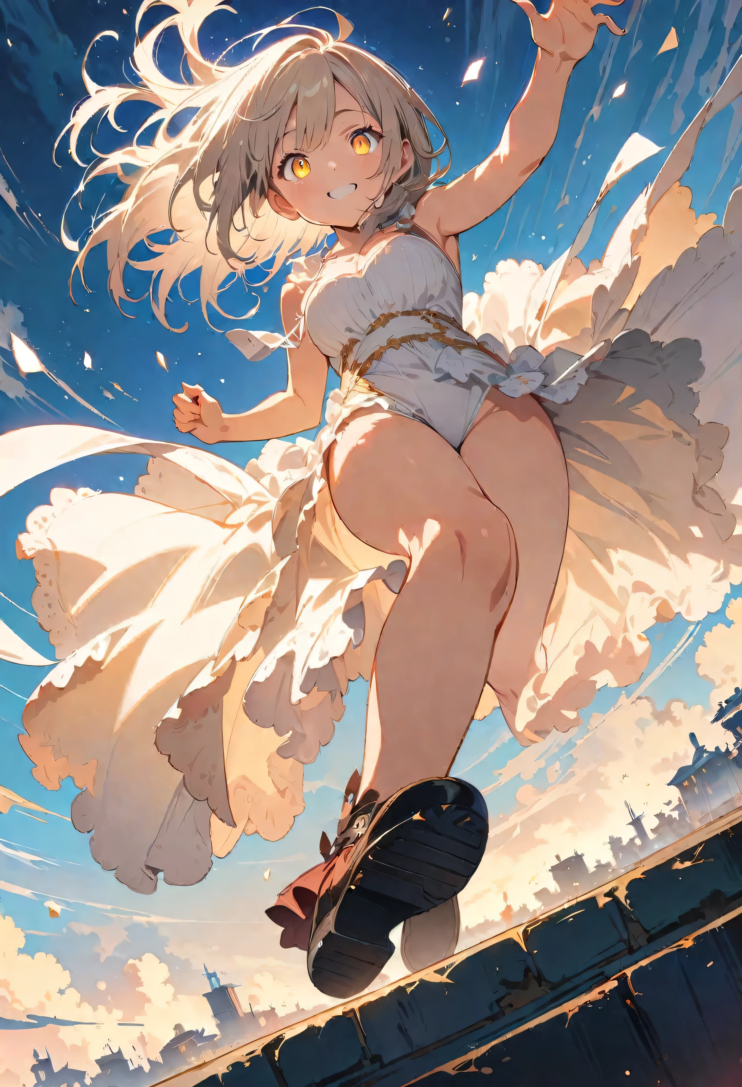 (masterpiece, Highest quality, Official Art:1.2), Perfect Anatomy, Looking at the audience, One Girl, alone, White Background,  Ultra-fine illustrations, Very detailed, Dynamic Angle, Beautiful details, 8K, Anime Style, (Shining Eyes, More beautiful face), break,Dynamic Angle, Full Body Shot, break smiling amidst the カラフル scenes