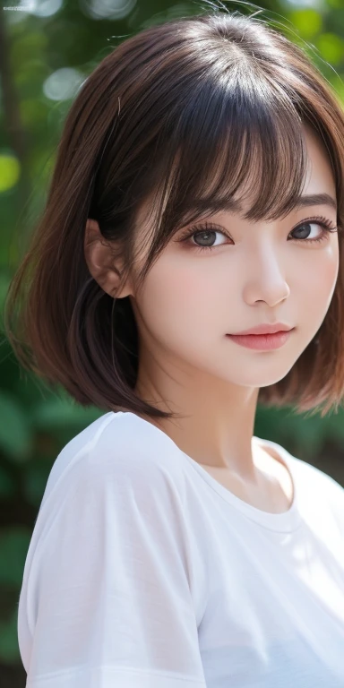 (Highest quality, masterpiece:1.2), woman, Portraiture, Outdoor,(Highest quality, 8k wallpaper, Tabletop, Ultra HD: 1.3), Real,現実にいるwoman,25歳ぐらいのwoman,Japanese,A cute face is better than a pretty face,100cm bust,Short Hair,Slim figure,Beautiful skin,healthy, Delicate lips, Beautiful Eyes, double eyelid,whole body,clear,black t-shirts,Metal T-shirt,