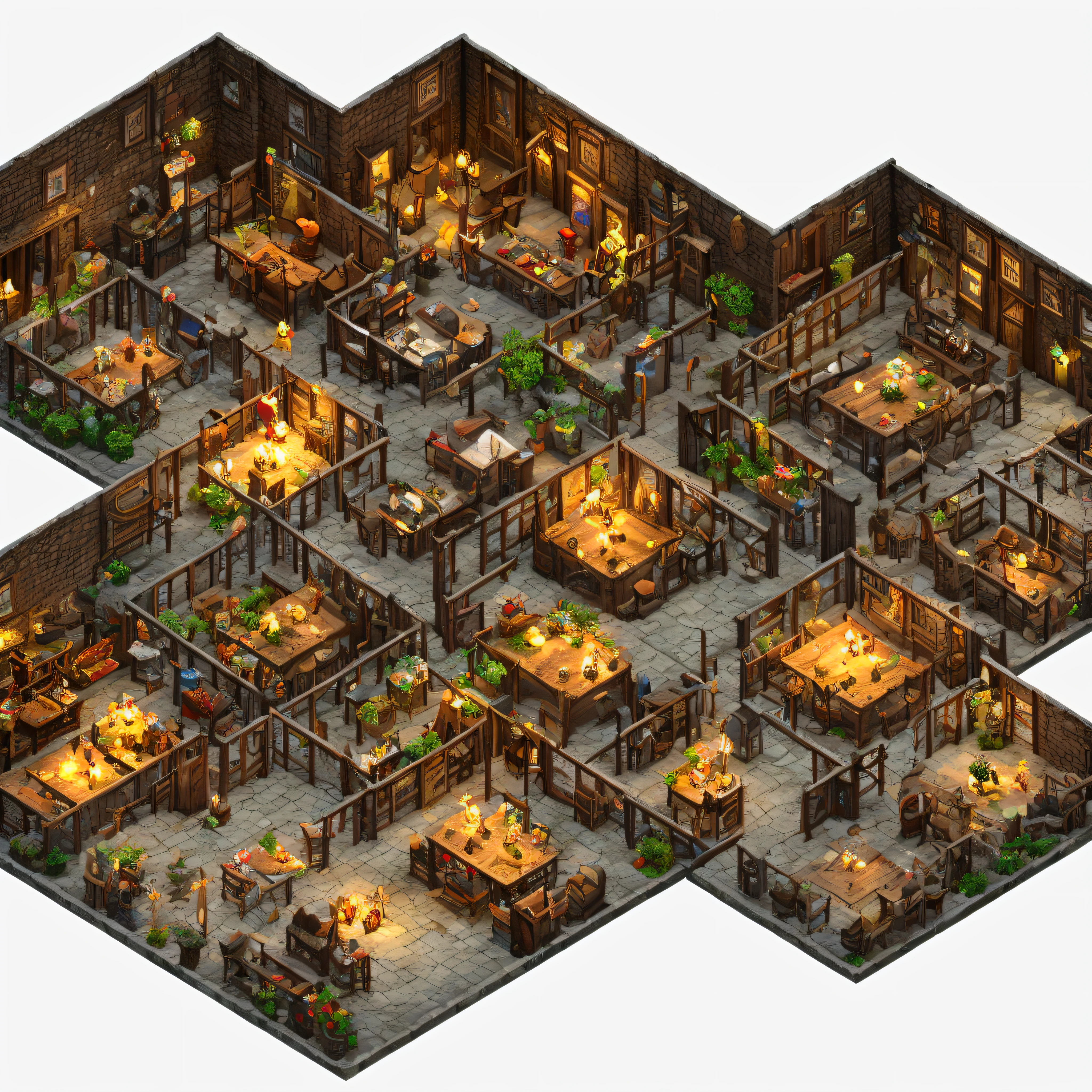 A tavern, isometric rpg style, 3d, candle lighting.