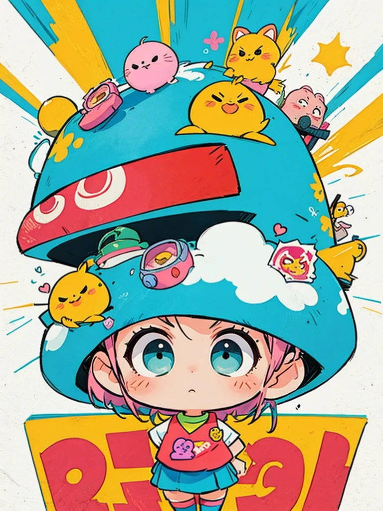 akira toriyama style, Kawaii Design, most beautiful girl ever、Chibi, birdie、wall graffiti、The background is a colorful wall