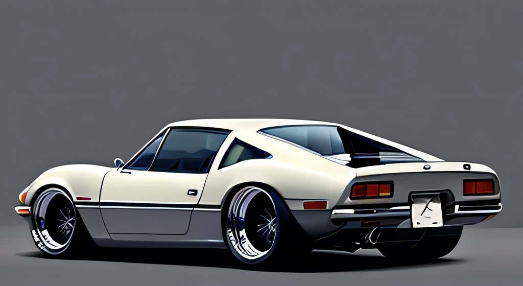 Navy Blue 1971 Ford de Tomaso Pantera , pop art, cartoonish style , sketch, comic, detailed illustration, large chrome wheels, slammed to the ground, wide body, masterpiece, highly detailed ((([simple  grey background])))