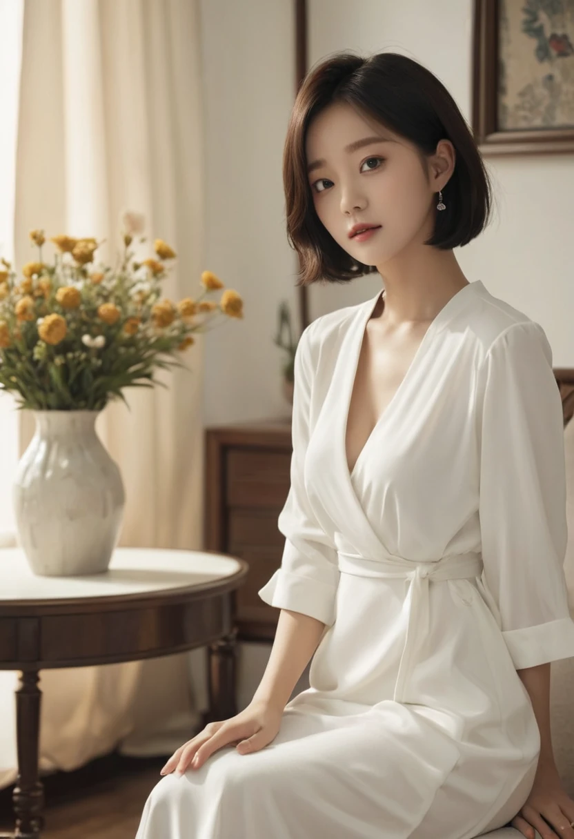 Luxury hotel lounges,white shirt,A Japanese Lady