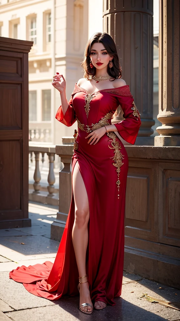 beautiful greek girl, a fashion model, Wearing colorful evening gown, Charismatic, captivating posture,paparazzi taking pictures of her, Blonde hair, Brown eyes, 8K, high high quality, tmasterpiece, Best quality, k hd, The content is very detailed, Volumetriclighting, realistically