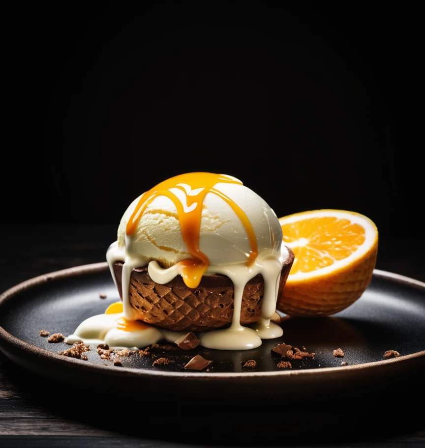 ice cream, Exquisite detail ,Dark Background , High resolution. photograph , Table((realism)), extremely high quality RAW photograph, 超詳細なphotograph, Sharp focus, High resolution, (Detailed skin:1,3),high quality, Film Grain, Fujifilm XT3,Very detailed, movie, (moviephotograph:1.3) of (Realistic:1.3)
