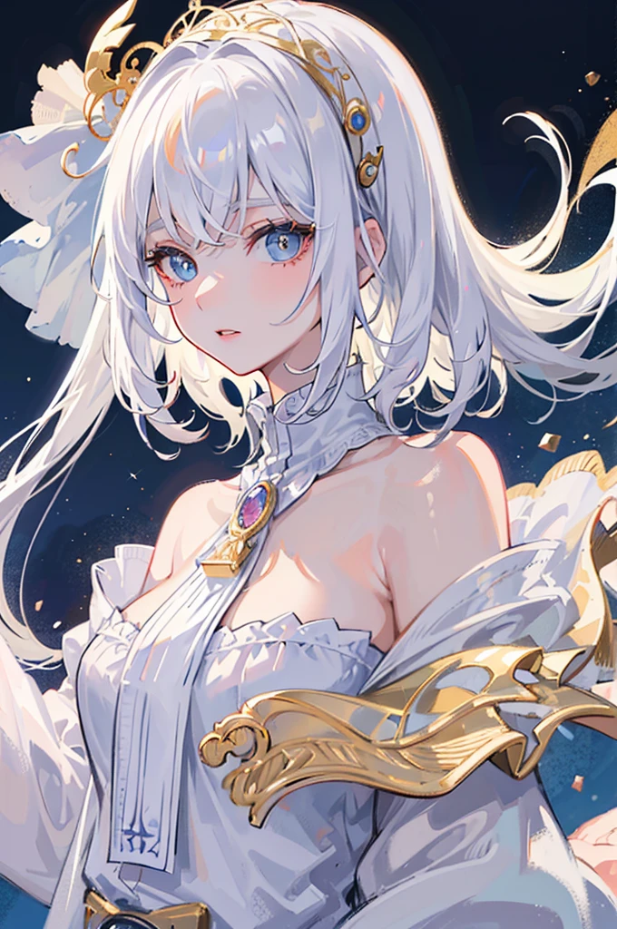 (masterpiece), (work of art), (amazing work), (detailed eyes), (delicate skin), (heterochromatic eyes), (multicolored), (short white hair with bangs), (sparkling eyes), (1girl) with witch's hat, ancient, old, wearing extravagant medieval clothes, masterpiece, best quality, best desinger, best illustration