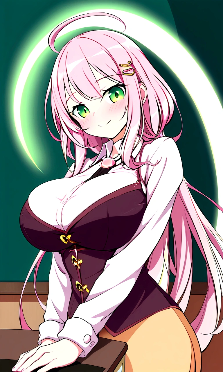 private teacher、Big Breasts、Green Eyes、Calm、older sister、Pink Hair
